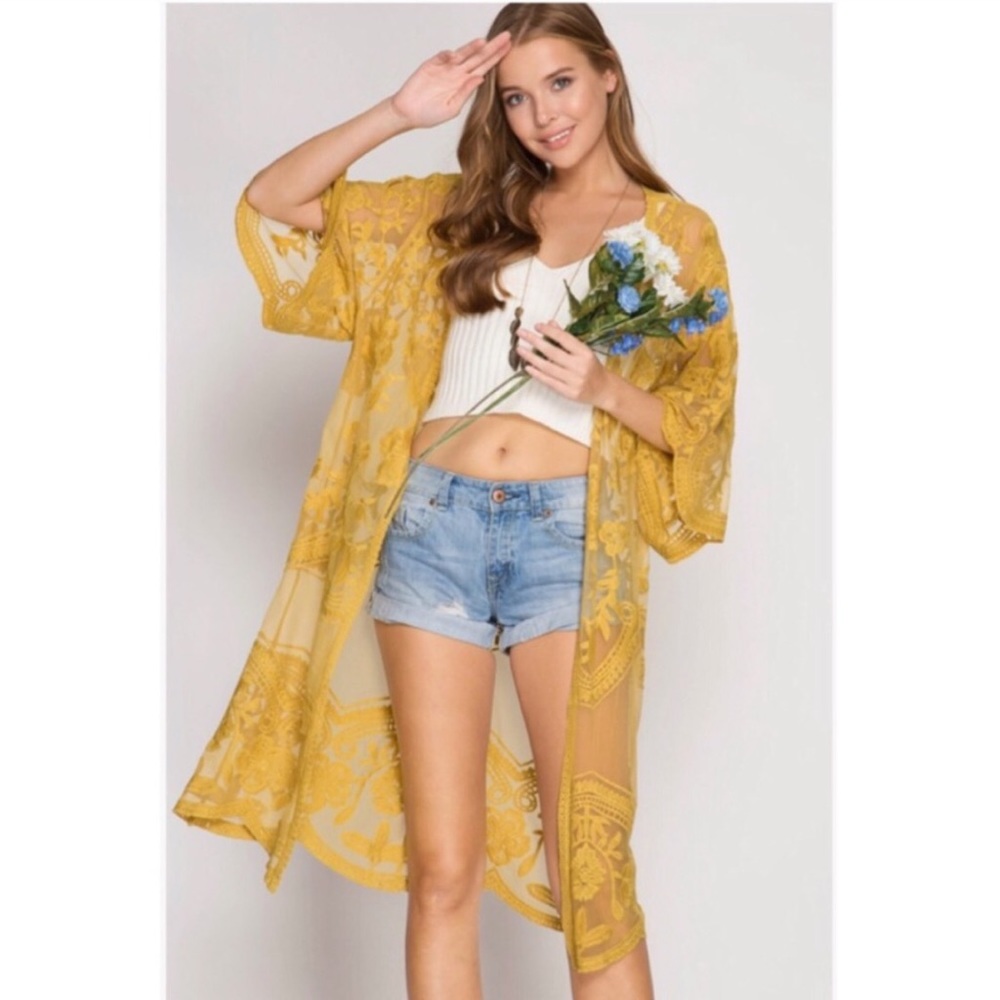 • 2X H P • Crochet Lace Midi Duster Kimono - Blue - Picture 5 of 8